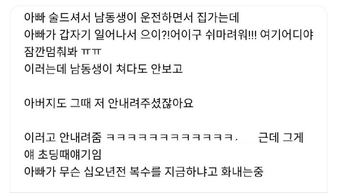 아빠 술드셔서 남동생이 운전하면서 집가는데